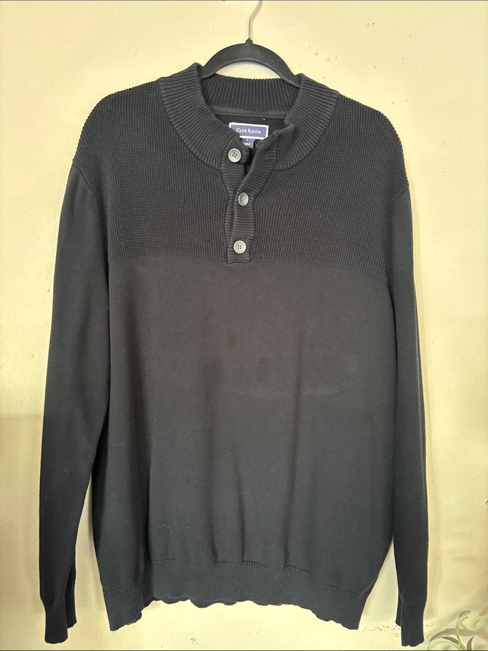 Club Room Men's Black V-Neck Henley Sweater